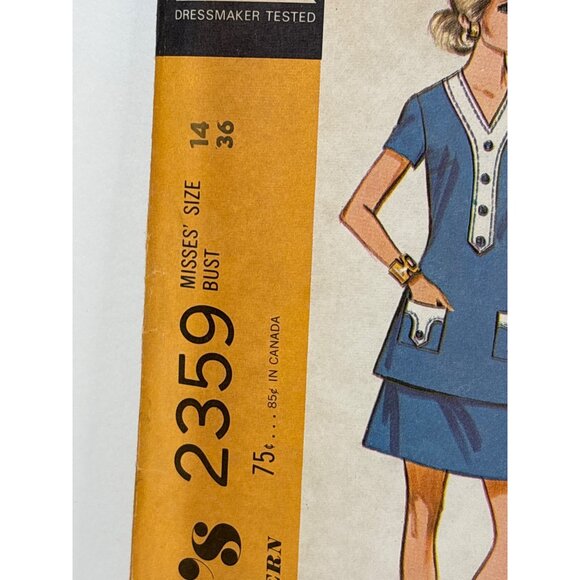 McCalls 2359 Misses Two-Piece Dress Sewing Pattern Size 14 Bust 36 1970 Uncut - Picture 2 of 8